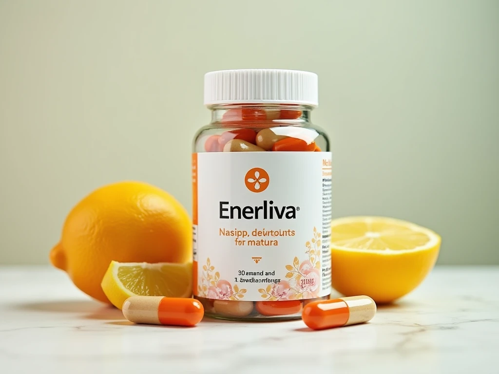 Enerliva dietary supplement product packaging and bottle
